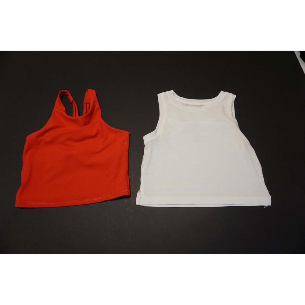 All In Motion Girls Active Tank Top Bundle S Red & XS White Strappy Cutout 2pk